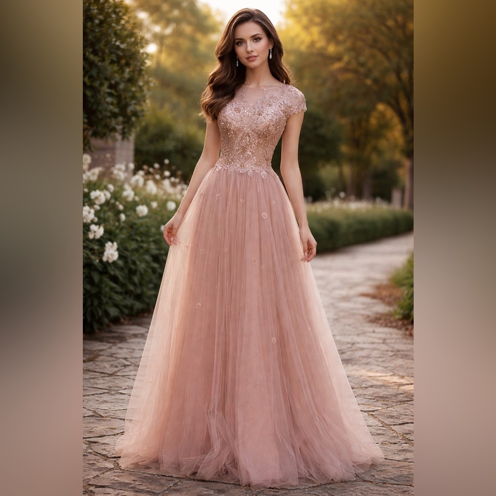 Cinderella Divine sz 4 peachy pink beaded  embroidered fairy formal/prom dress